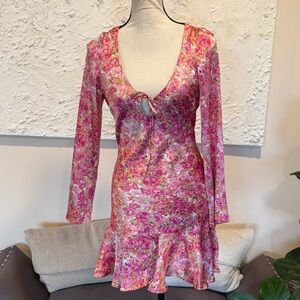 Zara Womens A-Line Mini Dress Pink Floral Satin Flowy Ruffle Sz S 2780/127 NWT